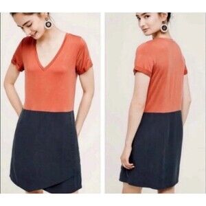 Dolan Left Coast Anthropologie Horizon Dress Short Sleeve Rust Gray Medium Boho
